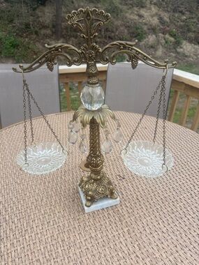 Vintage regency MCM Decorative Brass & Crystal Balance Scale of Justice